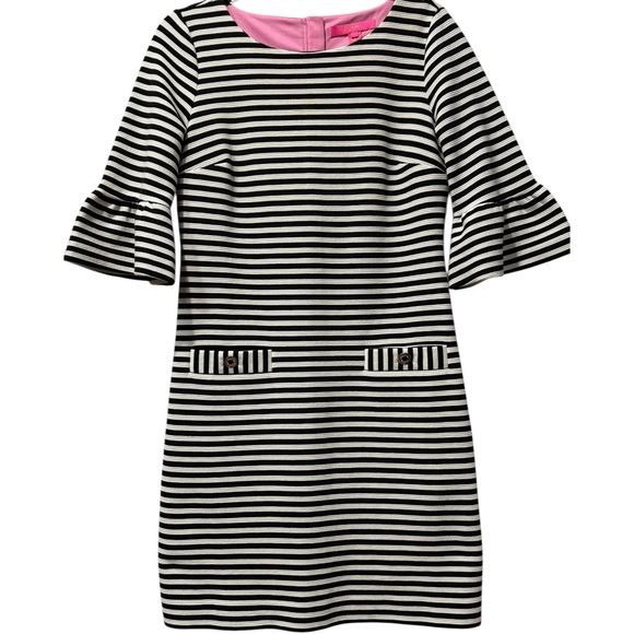 Lilly Pulitzer Alden Shift Dress Coconut‎ Ottoman Black / White Stripes Sz Small - Picture 2 of 6